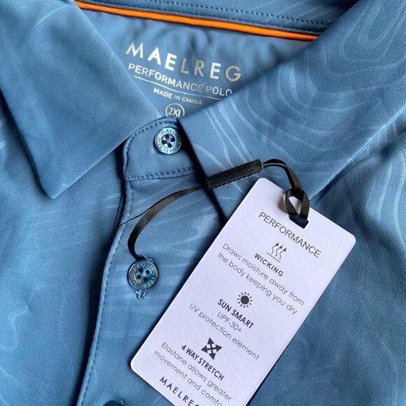 Golf Shirt Long Sleeve Casual Performance Dry Fit Embossed Polo Shirt, Blue - Picture 6 of 6